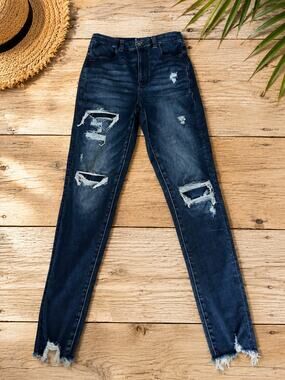 American Eagle Next Level Stretch Skinny Jeans Distressed Ripped Dark Wash Y2K